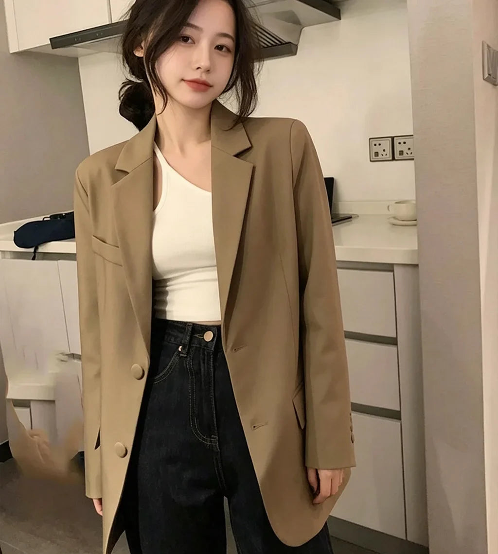 Chic Black Oversized Blazer for Women, Casual Office Lady Suit Jacket, Y2K Fashion Business Blazer, Spring Autumn Streetwear Out