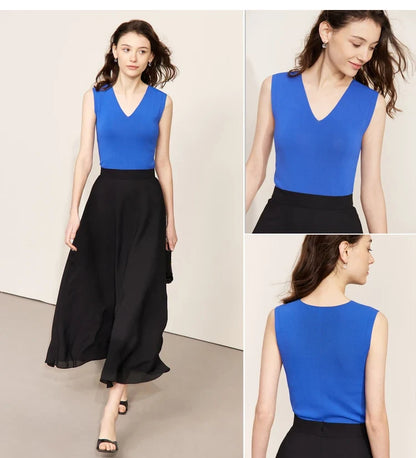 Minimalism Vests for Women 2023 Summer New Simple Versatile Hyperbola V-neck Slim Underlay Top Crop Tops Tank Top 12342277