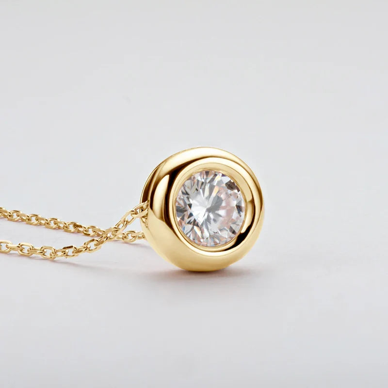 6.5mm Round Bezel Moissanite Pendant Necklace For Women 925 Sterling Silver Clavicle Chain Necklaces Jewelry Collare Mujer