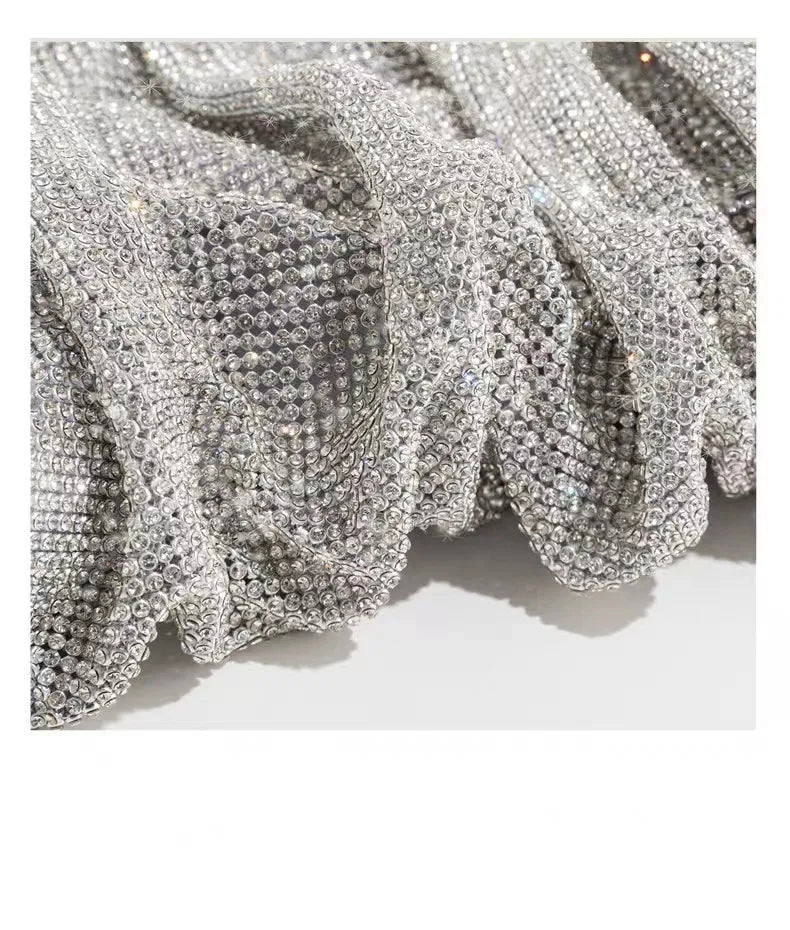 Shiny Silver Rhinestone Clutch Bags Women 2023 Luxury Designer Trending Boutique Folds Crystal Purses and Handbags Wedding Party