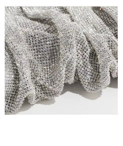 Shiny Silver Rhinestone Clutch Bags Women 2023 Luxury Designer Trending Boutique Folds Crystal Purses and Handbags Wedding Party