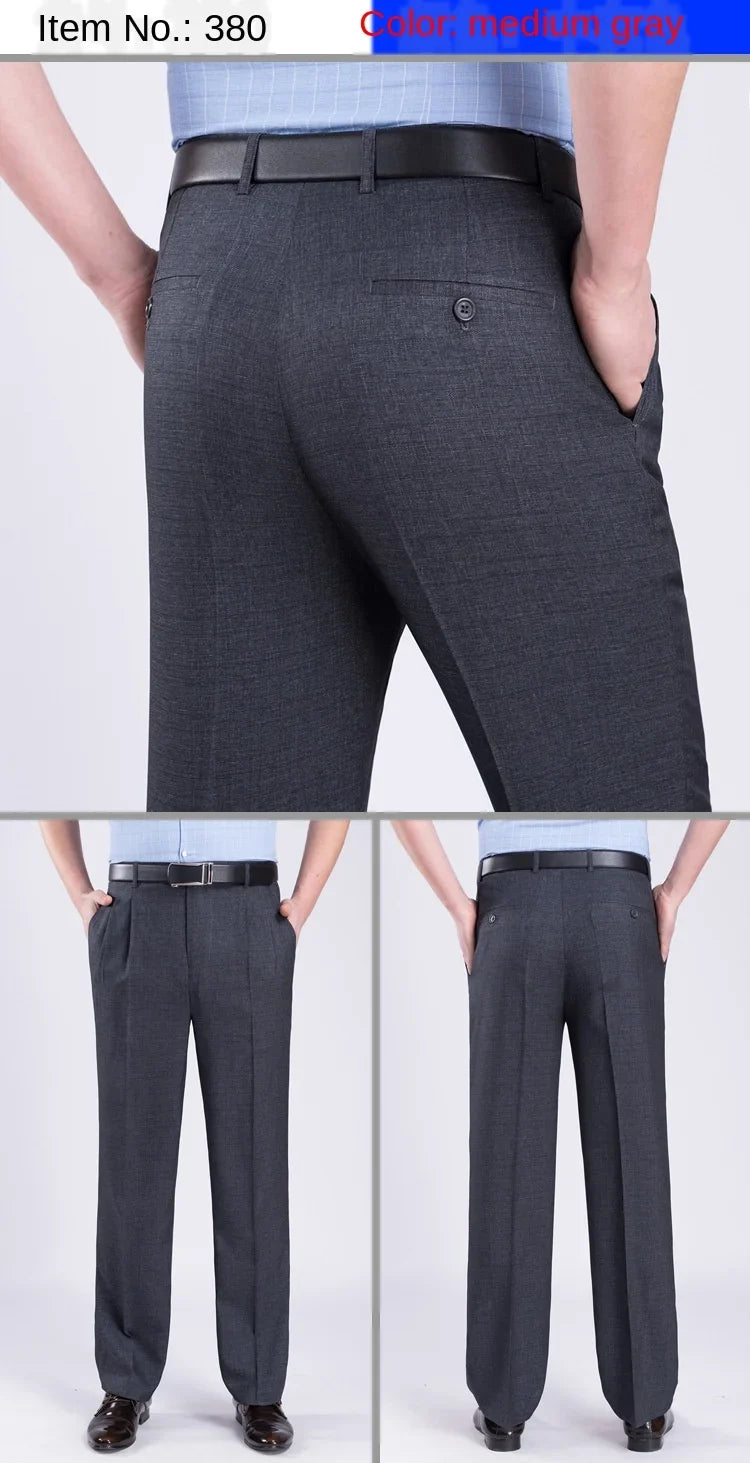 High Waist Double Pleated Men Suit Pants Summer Black Straight Office Formal Dress Trouser for Man Black Gray Size 40 42 44