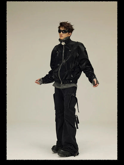 Spring Autumn Cool Short Shiny Black Crocodile Print Pu Leather Jacket Men Luxury Designer Y2K Streetwear Clothes