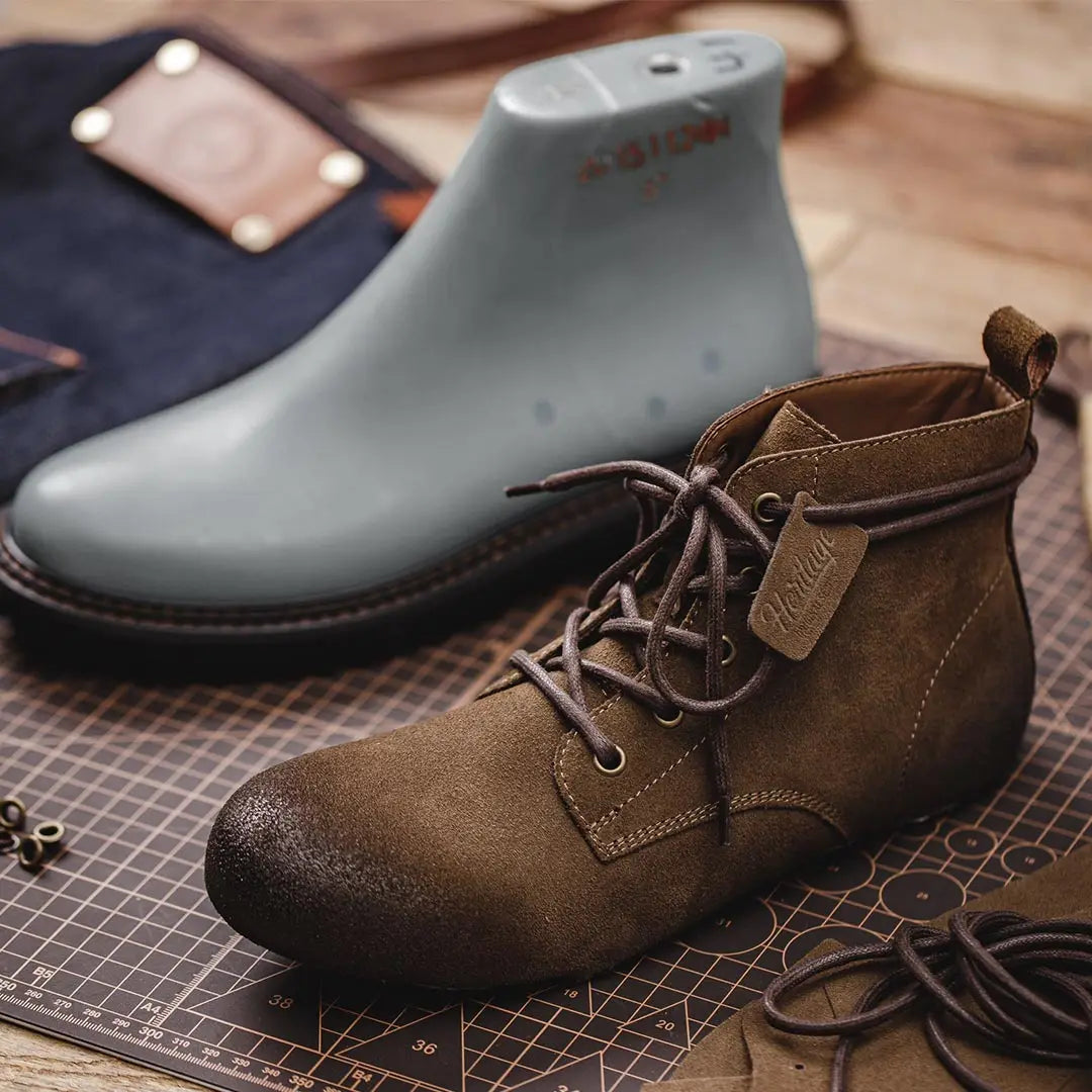 Maden Retro Fleece-lined Split Suede Boots High-Top Work Boots Lace-Up Desert Ankle Rugged Sole Boots Outdoor Winter Fall Shoes