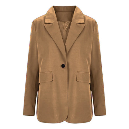 Women\'s Solid Color Fashion Casual Long Sleeve Button Pocket Blazer Solid Button Casual Elegant Coat Trendy Loose Suit Outwear