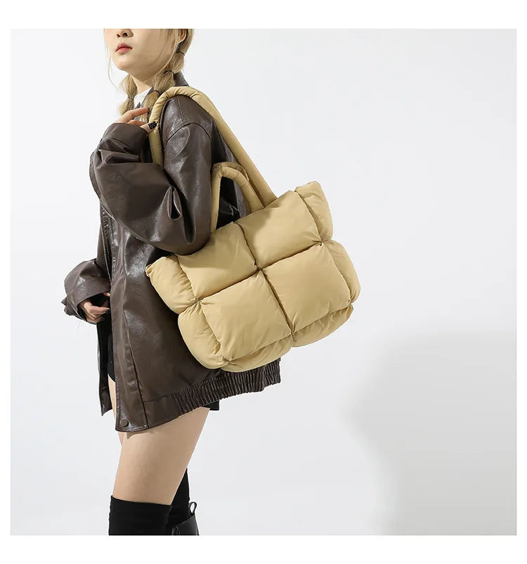 Fashion Soft Puffer Tote Bag Designer Quilted Women Shoulder Bags Nylon Padded Lady Handbags Down Cotton Warm Winter Shopper Bag