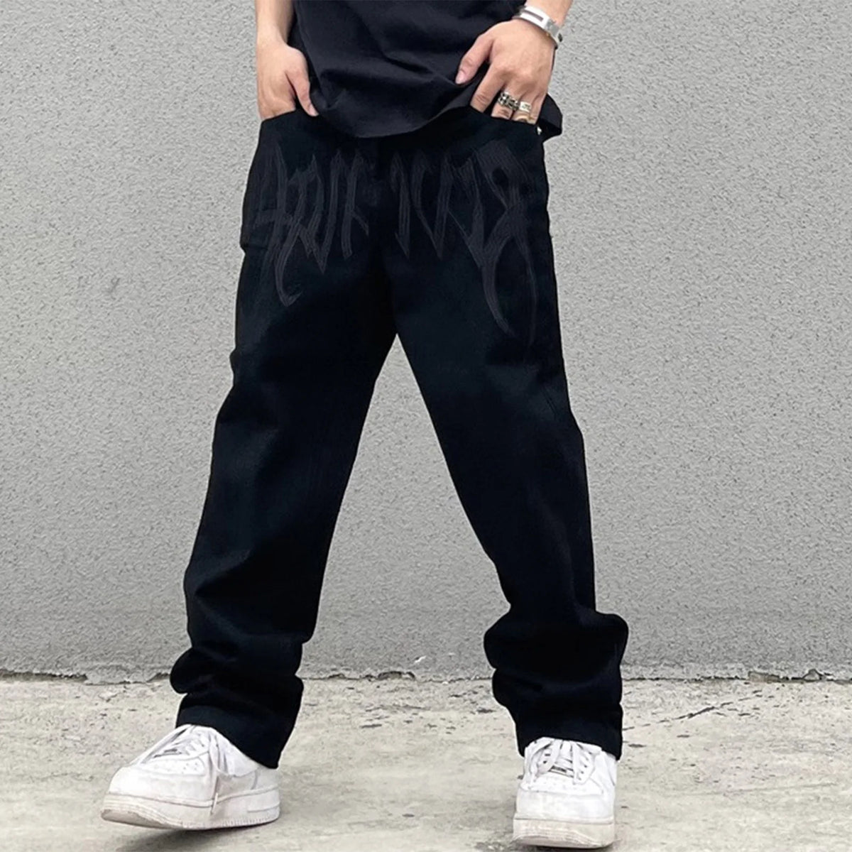 Men Y2K Embroidered High-waisted Straight Baggy Printed Jeans Hip Hop Teenager Boy Streetwear Skateboard Casual denim Trousers