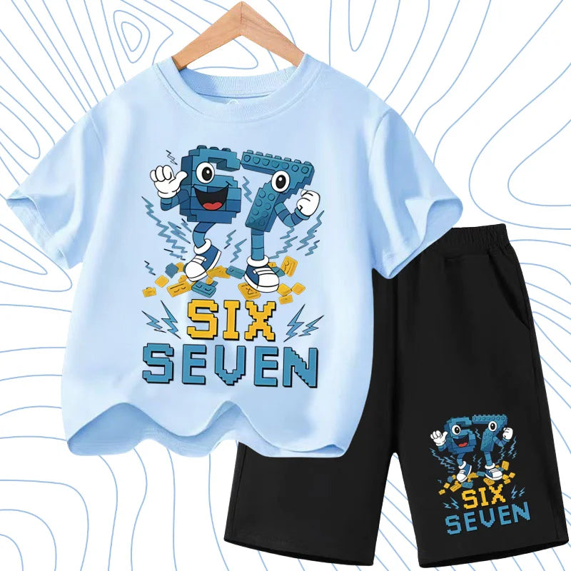New 67 Number Six Seven Print Kids Cool Summer T-shirt 3-12Yrs Clothes Cartoon Short-sleeved+Shorts Boys Girls Sports Casual Set