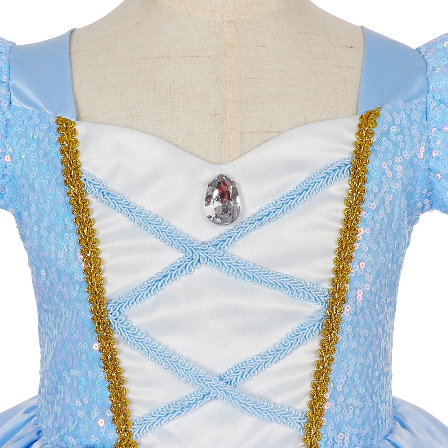 2026 Girl's Princess Cinderella Costume Classic Style Blue Ball Gown Dress Up with White Led Lights Outfit Dresses for Girls