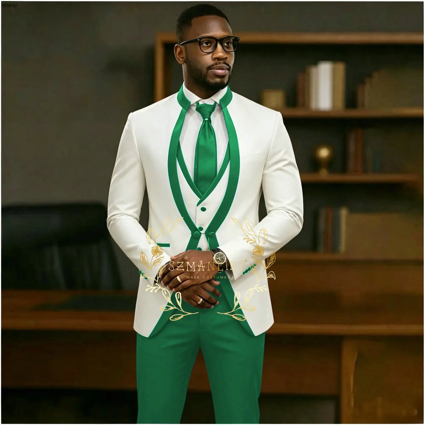 Handsome Formal Tuxedos Suits For Men Wedding Party Dress Slim Fit 3 Pieces Groomsmen Jacket Vest Pant 3 Piece Male Costume