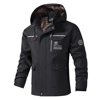 Hooded Waterproof Jacket Men Outdoor Softshell Zip Up Outwear Windbreaker Hiking Camping Coats Lightweight Spring Autumn Coats
