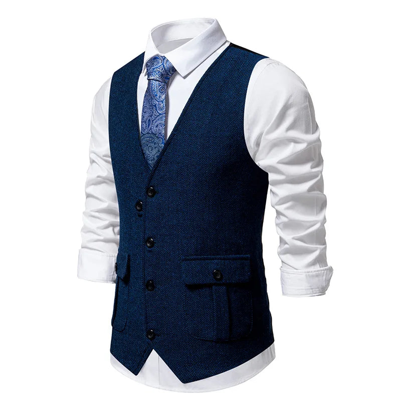 Men's Herringbone Vest Spring/summer V-neck Single Breasted Patchwork Waistcoat Slim Fit Mens Casual Suit Vest Best Dress