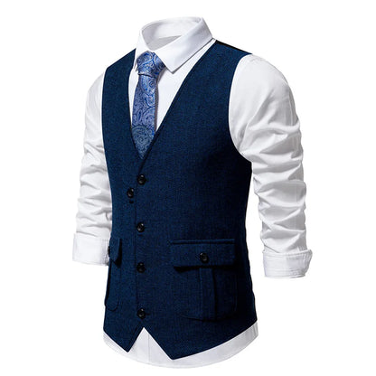 Men's Herringbone Vest Spring/summer V-neck Single Breasted Patchwork Waistcoat Slim Fit Mens Casual Suit Vest Best Dress