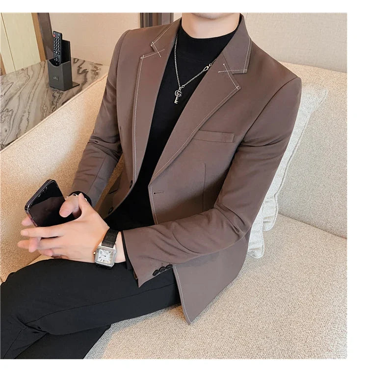 High Quality Line design Luxury Men's Suit Coats Fashion Business Casual Two Buttons Formal Social Wedding Party Suit Jacket