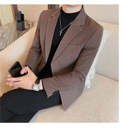High Quality Line design Luxury Men's Suit Coats Fashion Business Casual Two Buttons Formal Social Wedding Party Suit Jacket