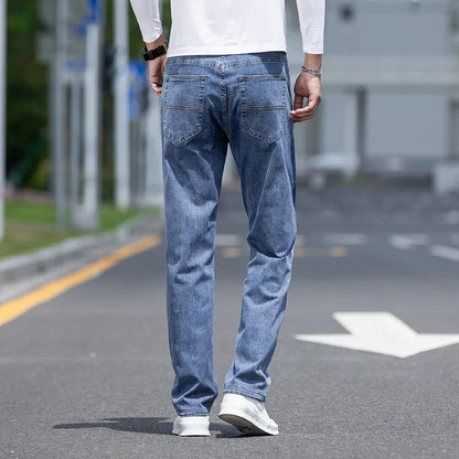2026 New Autumn Men's Blue Straight-leg Jeans Business Casual Cotton Stretch Denim Pants Male Brand Plus Size 40 42 44