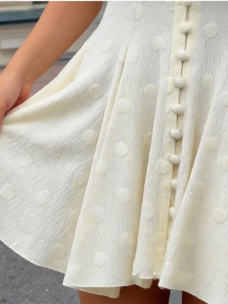 Elegant Solid Polka Dot Dress Women Sexy Deep V Neck Puff Sleeve Waist-cinching Mini  A-line Dresses 2026 Summer Lady Party Robe