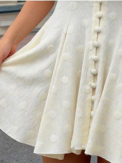 Elegant Solid Polka Dot Dress Women Sexy Deep V Neck Puff Sleeve Waist-cinching Mini  A-line Dresses 2026 Summer Lady Party Robe