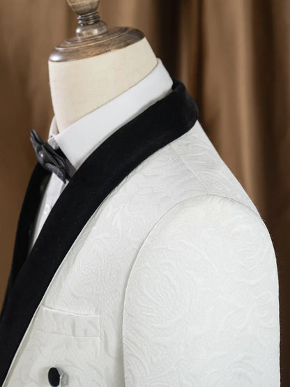 Double-Breasted Groom's Wedding 2 Piece Set White Party Outfit for Man Slim Fit Tasdo Shawl Collar Evening Gown Dinner Suit