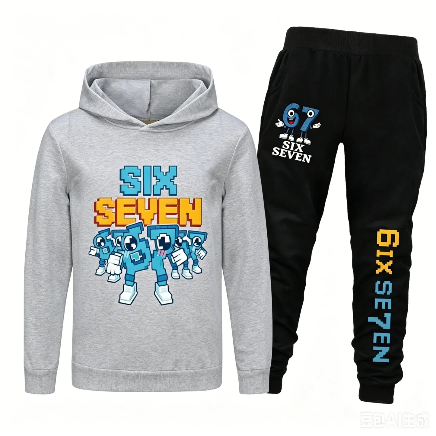Spring Autumn Six Seven 67 Print Children Hoodies Set Kids Fashion Sportsuit Boys Long Sleeves Pants Suit 2 Piece Trouser Set