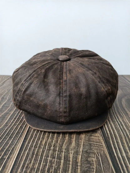 XL 60cm Waxed Paper Newsboy Cap - Men's Windproof Octagonal Beret, All-Season Durable Work & Casual Hat