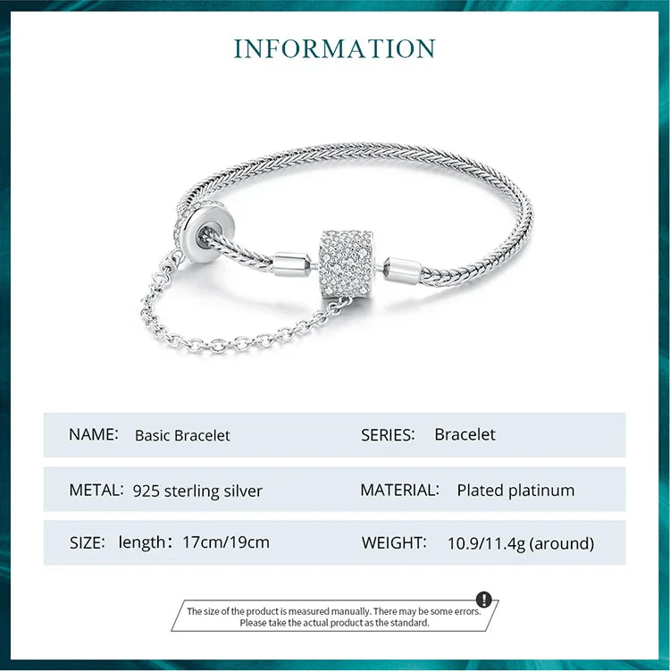 Authentic 925 Sterling Silver Basic Charm Bracelet with Safty Chain Women Beads and Pendant DIY Bracelet BSB103