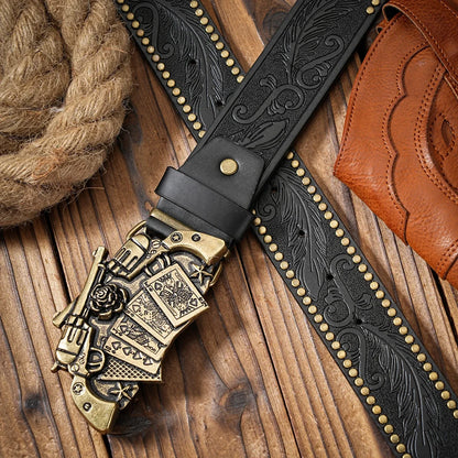 A Men's and Women's Casual Retro Belt Western Style! PU Leather Belt with Metal Buckle, Suitable for Daily Work Wear