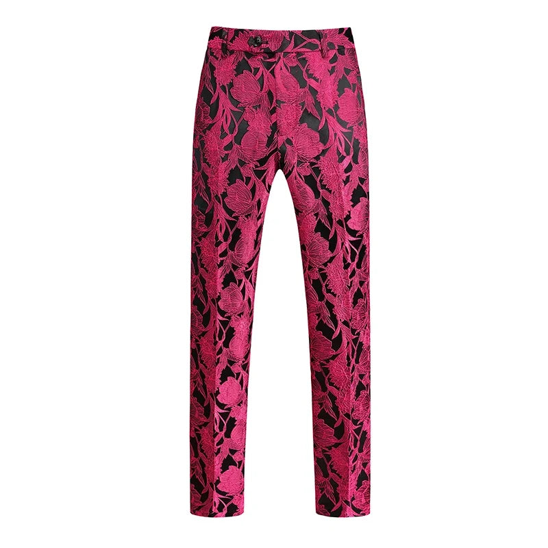 Fashion Men Luxury Jacquard Suit Pants White / Black / Pink Trend Male Groom Wedding Prom Party Dress Trousers