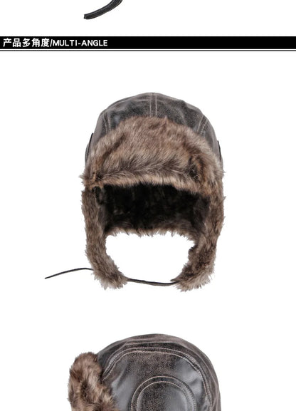 Russian Trapper Soviet Ushanka Bomber Hat Knitted Leather Earflap Fur Lined Winter Cap for Men Women