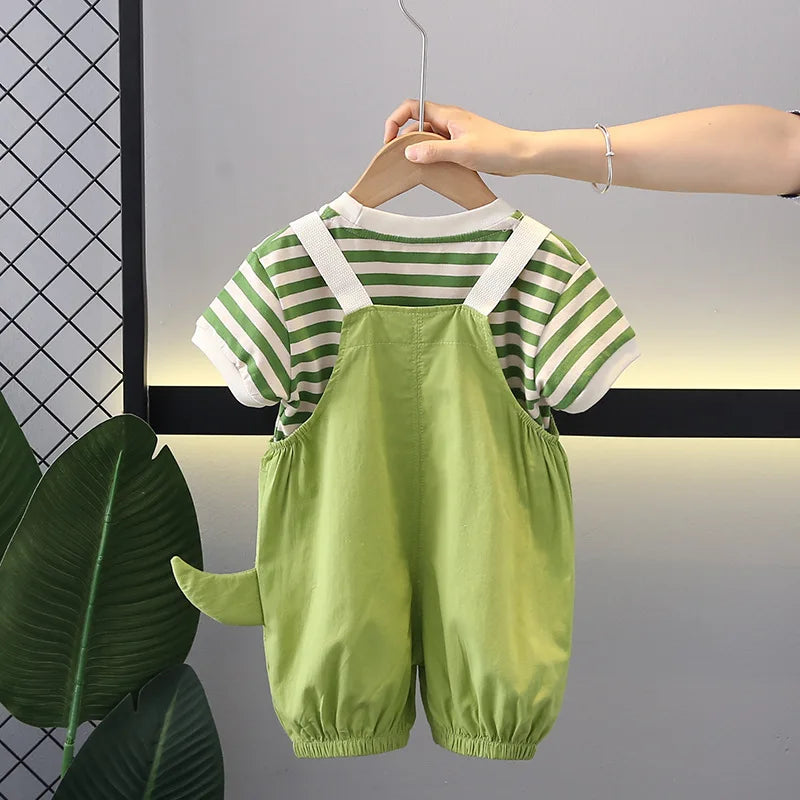 Children Summer Fashion Baby Boy Clothes outfits Striped T Shirt+Bib Shorts 2pcs/Set Toddler Girl Casual Costume Kids Tracksuits