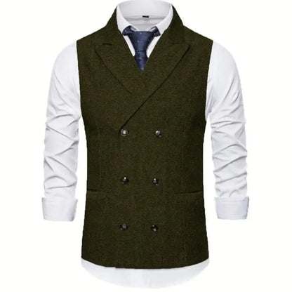 Men Vest Brown Herringbone Double Breasted Buckle Solid Business Casual Waistcoat Regular Slim Banquet Men Suit Vest