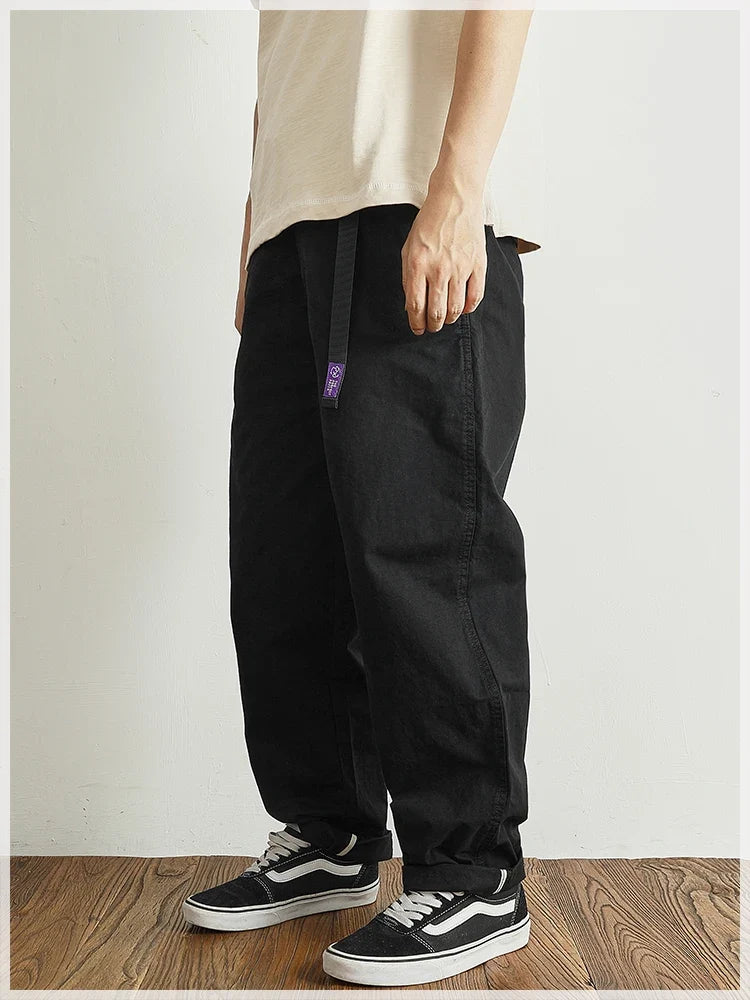 Summer thin casual pants men's straight straight tube loose conical overalls all cotton wash re-engraved purple mark daddy pants
