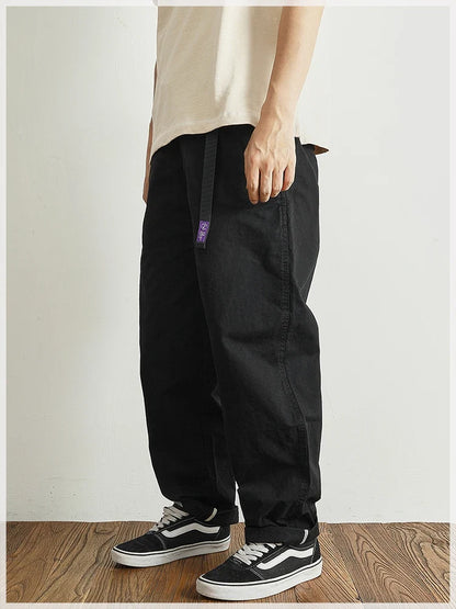 Summer thin casual pants men's straight straight tube loose conical overalls all cotton wash re-engraved purple mark daddy pants