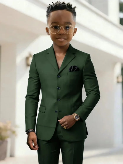 Stylish Boys Formal Suits 2 Pieces Jacket Pants Wedding Guest Clothes Handsome Notched Lapel Kids Slim Fit Suit Set For Birthday