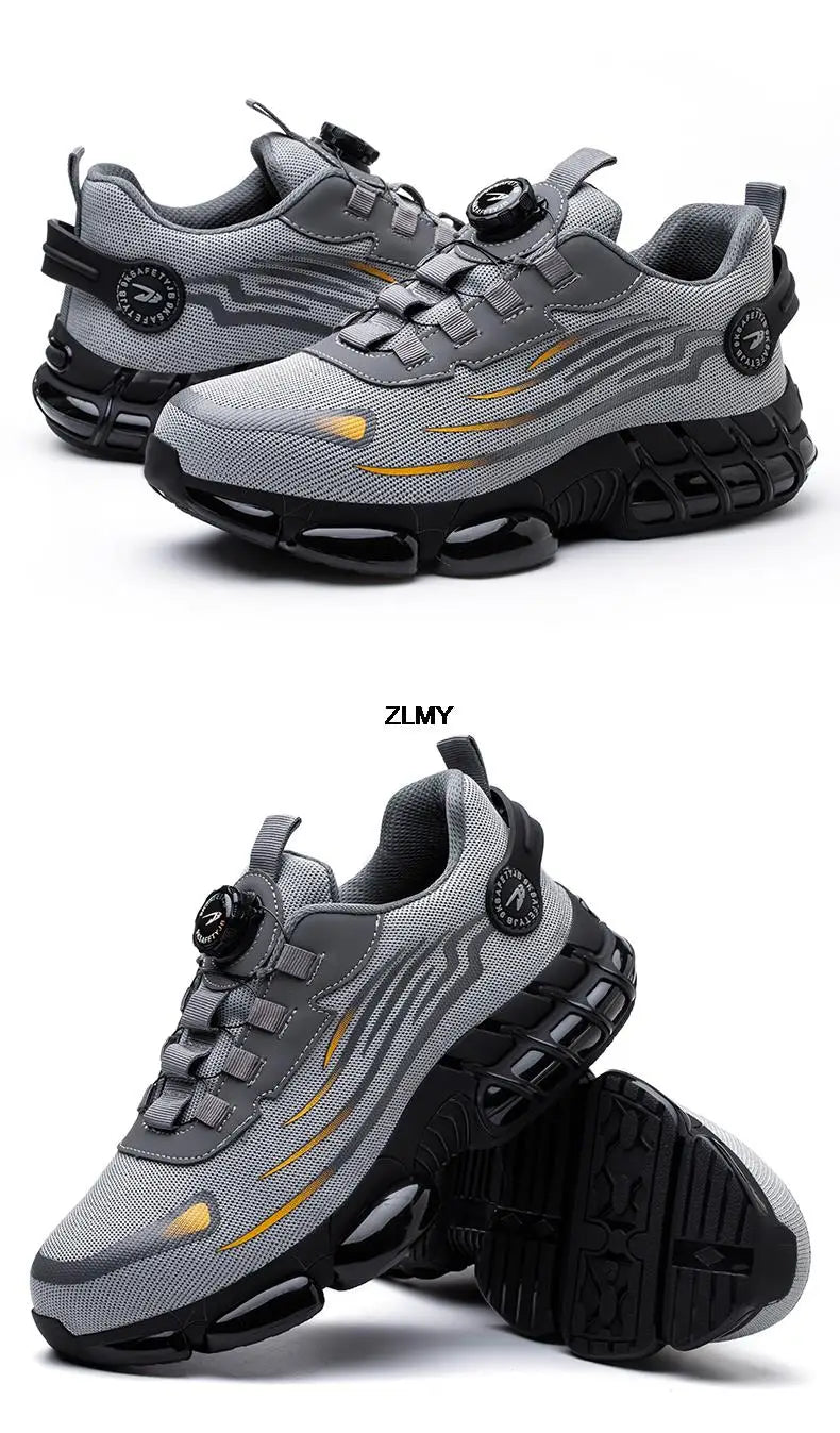 Rotary Button Safety Shoes Men Steel Toe Sneakers Puncture Proof Work Safety Boots Air Cushion Sport Work Shoes Anti-smash Boots