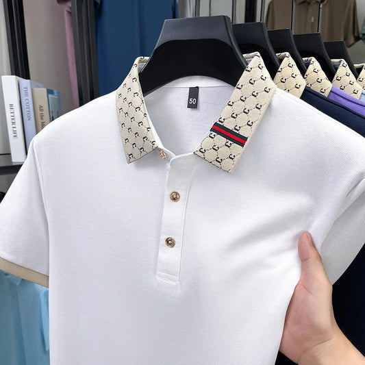 Fashion brand letter jacquard short sleeve high-end men's polo shirt comfortable and breathable summer new casual lapel T-shirt