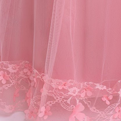 Long Sleeve Flower Bridesmaid Girls Dress Children Christmas Costume Lace Bow Princess Kids Dressees For Girl Party Wedding Gown