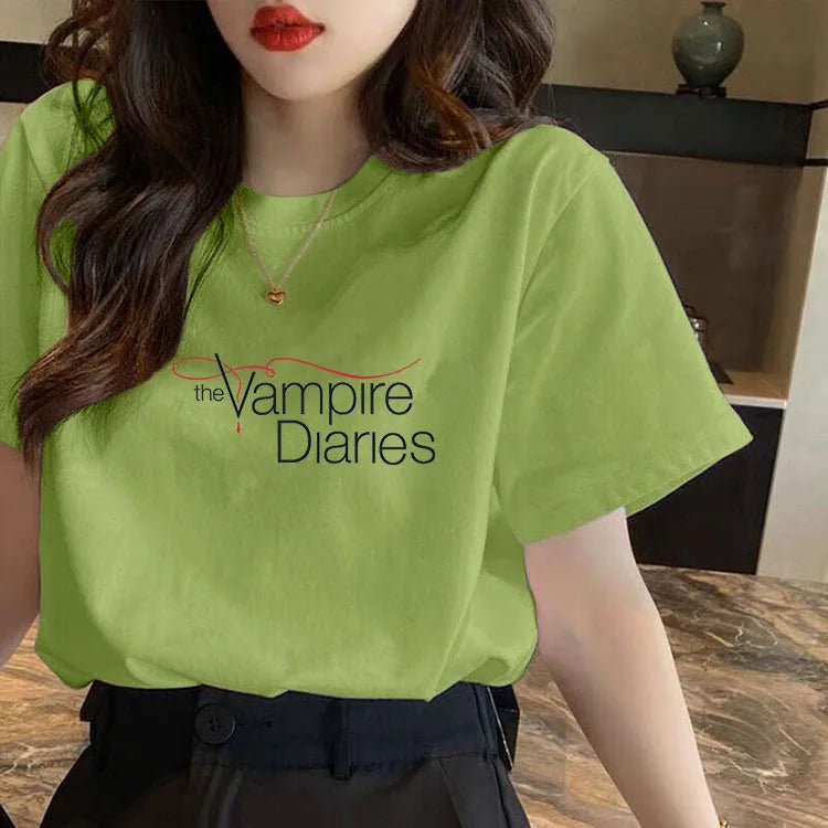 Vampire Diaries Cotton Women Girls Casual Harajuku T-shirt O-neck Short Sleeve Streetwear Ladies Graphic Summer Female T-shirt