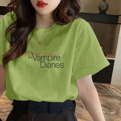 Vampire Diaries Cotton Women Girls Casual Harajuku T-shirt O-neck Short Sleeve Streetwear Ladies Graphic Summer Female T-shirt