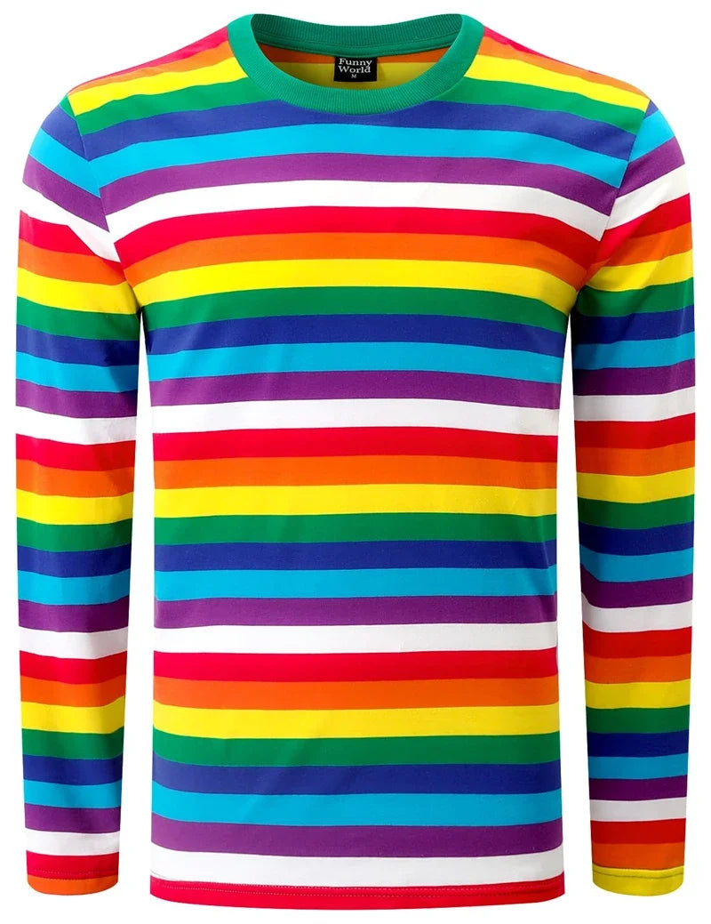 Fashion Contrast Stripe 3D Print Men Long Sleeve T-shirt Casual Fashion O-Neck Oversized T Shirts Tops polyester Men Clothing