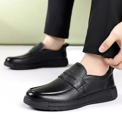 Men's Solid-Color Breathable Leather Casual Shoes  Fashionable And Lightweight Business Walking Shoes  Outdoor Anti-Slip Loafers