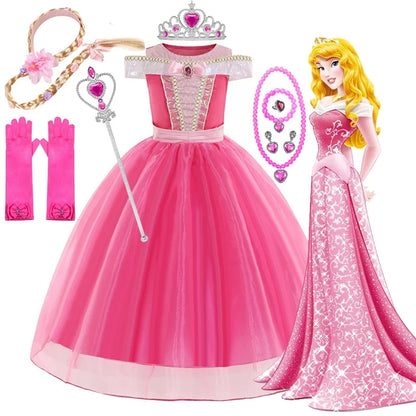 Aurora Kids Cosplay Costume Princess Deluxe Outfits Children Birthday Party Elegant Ball Gown Fairy Disguise Apparel 12Y