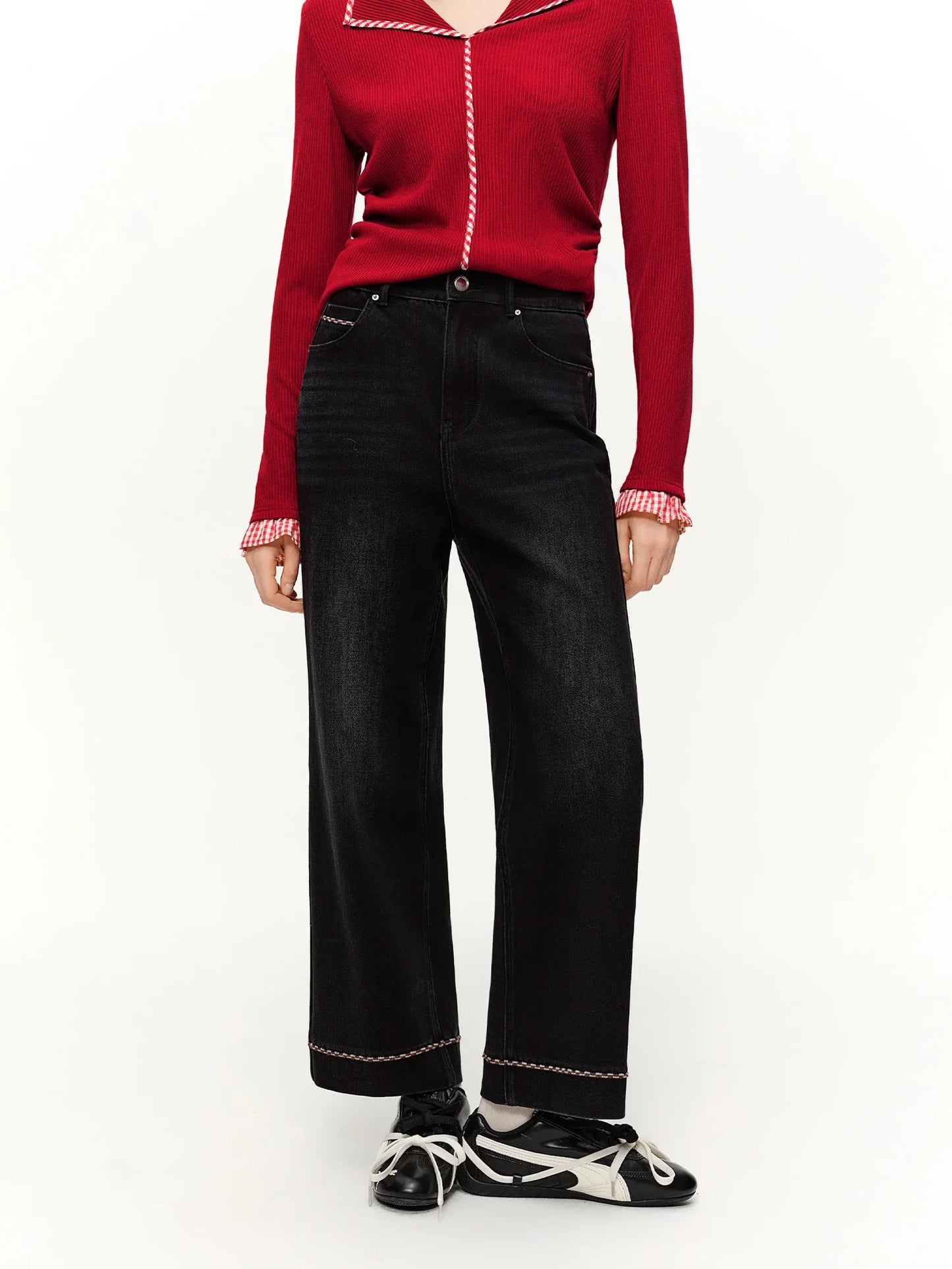 Double-length Jeans Women High-waisted Slim-fit Classic Straight Pants High Waist Elegant Office Lady Spring Trendy