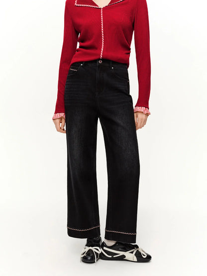 Double-length Jeans Women High-waisted Slim-fit Classic Straight Pants High Waist Elegant Office Lady Spring Trendy