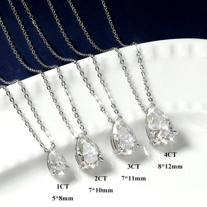 Pear Cut 1/1.5/3/4/5CT D Color Moissanite Pendant Necklace for Women Men 925 Silver Waterdrop Solitaire Diamond Neck Chain
