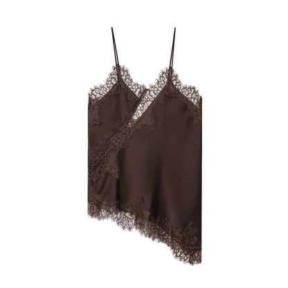Sexy Women Asymmetrical Lace Slip Tops Summer Female Backless Sleeveless Off Shoulder Underwear Tanks Elegant Beach Camisole