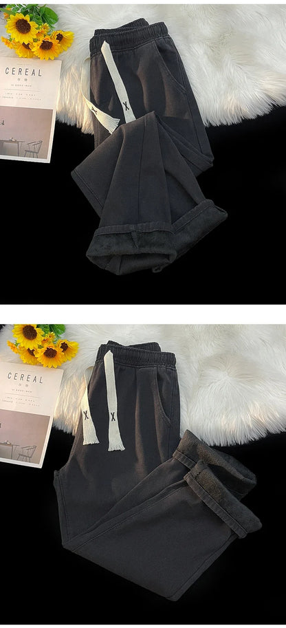 Thick Winter Straight Men's Jeans Fleece Warm Loose Plush Trousers Fashion Casual Wide-leg Plush Denim Pants Male