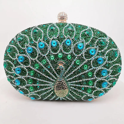 New Peacock Pattern Handbags Diamond Evening Bags for Women 2024 Fashion Luxury Evening Clutch and Purse Rhinestone Shoulder Bag