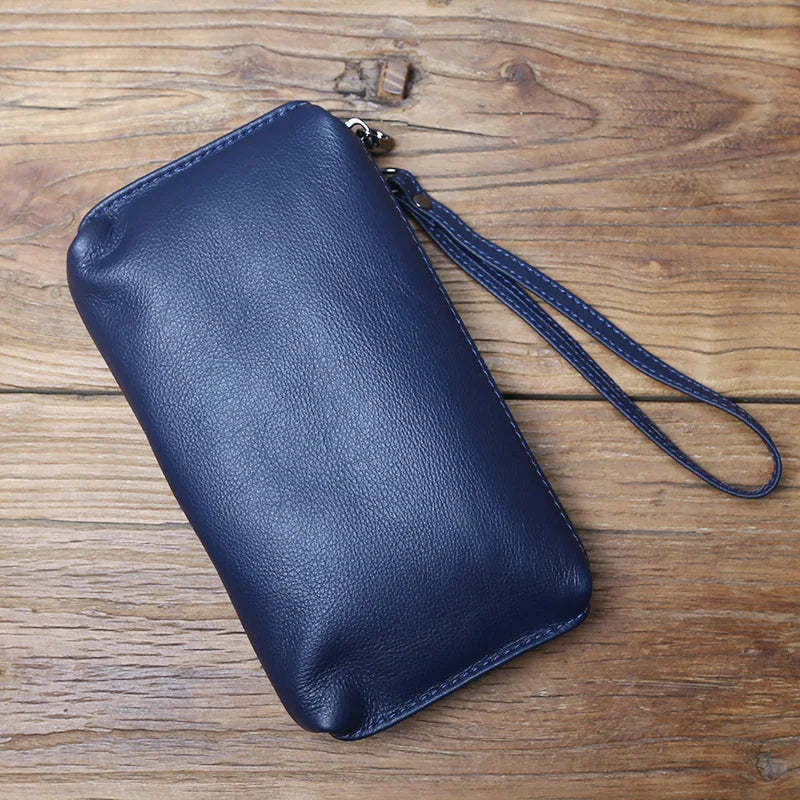Leather Leisure Man With Long Purse, Soft Leather, Hand Zipper, Money Chuck Layer, Cowhide Credit Card Bag, Cell Phone Bag