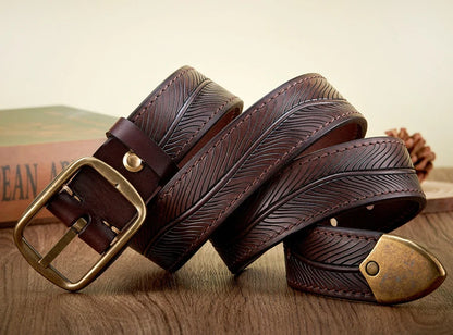 3.8CM Real Pure Cowhide High Quality Genuine Leather Belts for Men Brand Strap Brass Buckle Engrosar Jeans Belt Cowboy Cintos